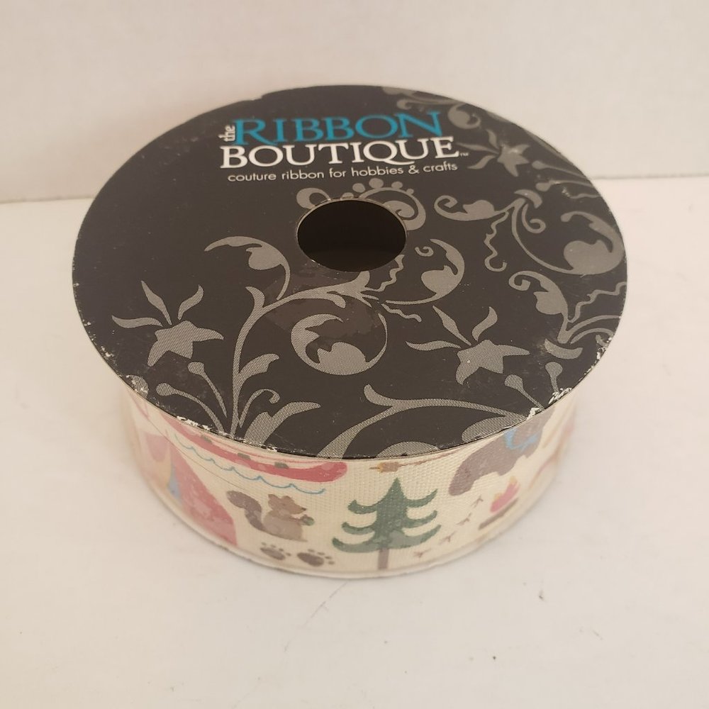Vintage Fabric Christmas Ribbon Roll Woodland Animals New